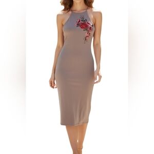 Mikey & Joey Taupe Floral Embroidered Sleeveless Midi Dress Size S